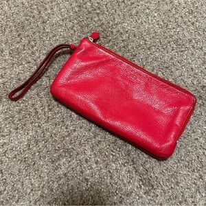 Coach double zip wallet or wristlet in red pebbled leather